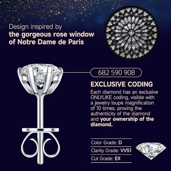 2 ct. Certified D Color VVS1 Moissanite Solitaire Stud Earrings NWB - Picture 8 of 9